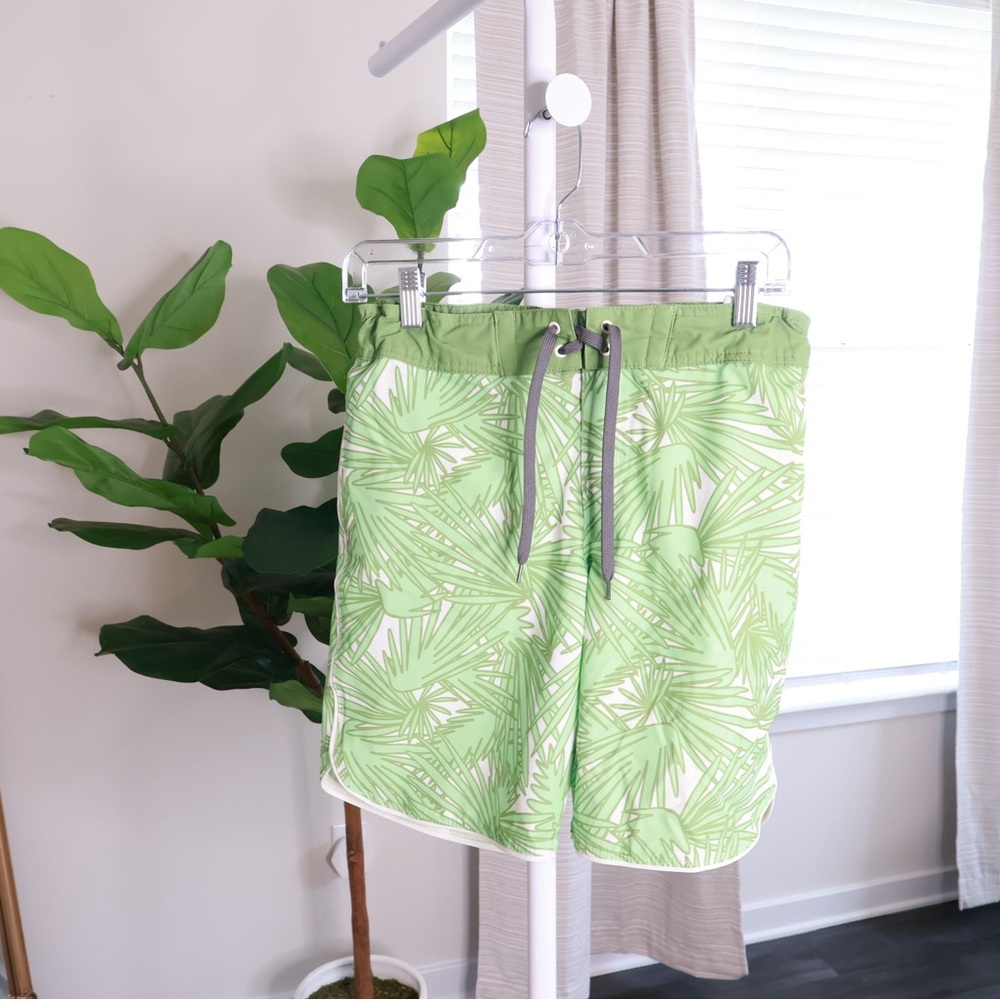Boys art class Green Palm Print Swim Trunks